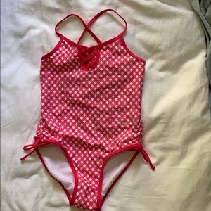 Bebe pink gingham girls one piece M (10/12)